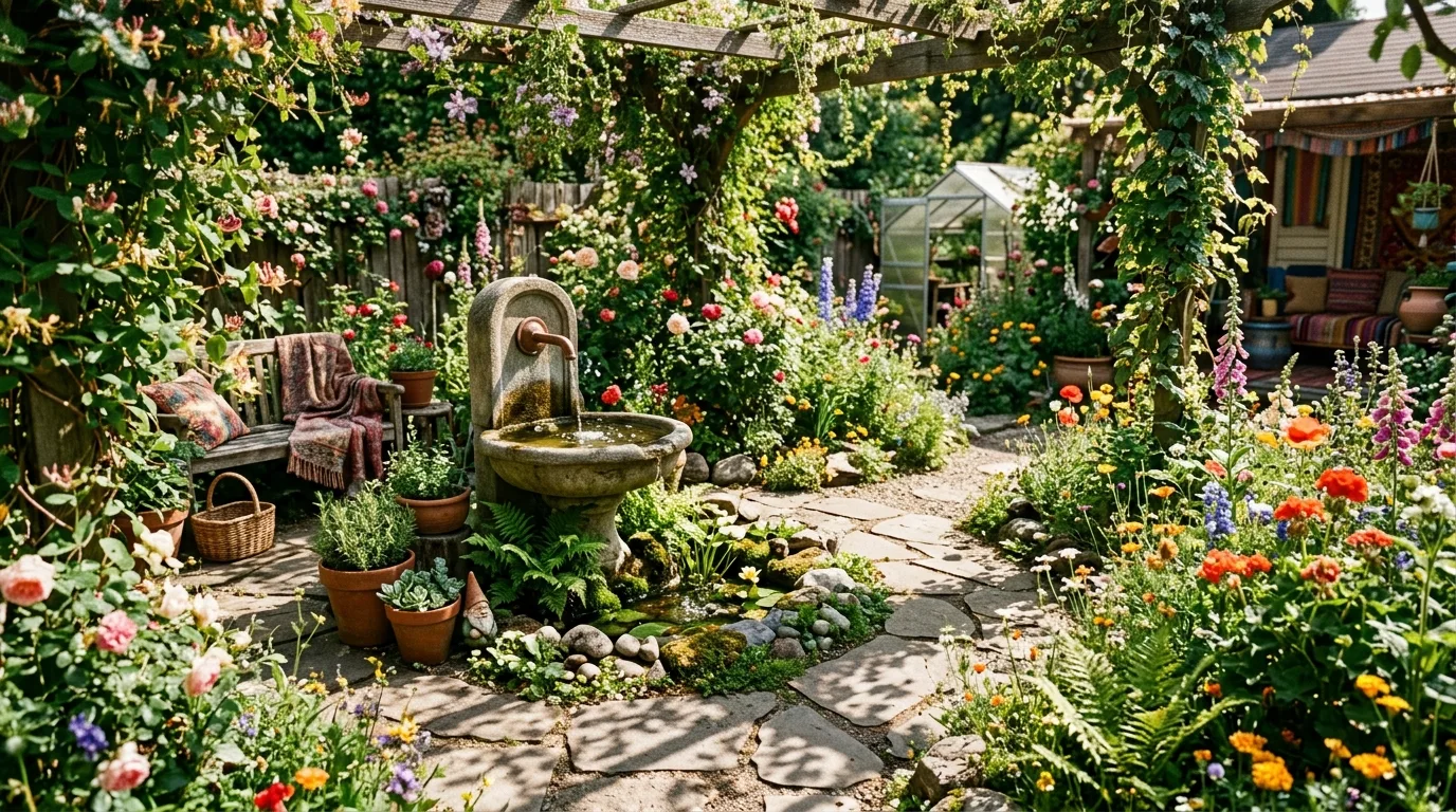 Hippie Garden With Small Fountain
